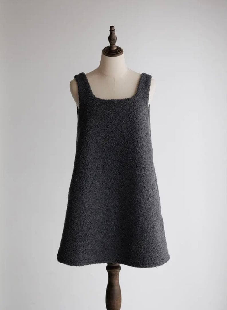 美品 pois ポワ スクエアプードルワンピース グレー