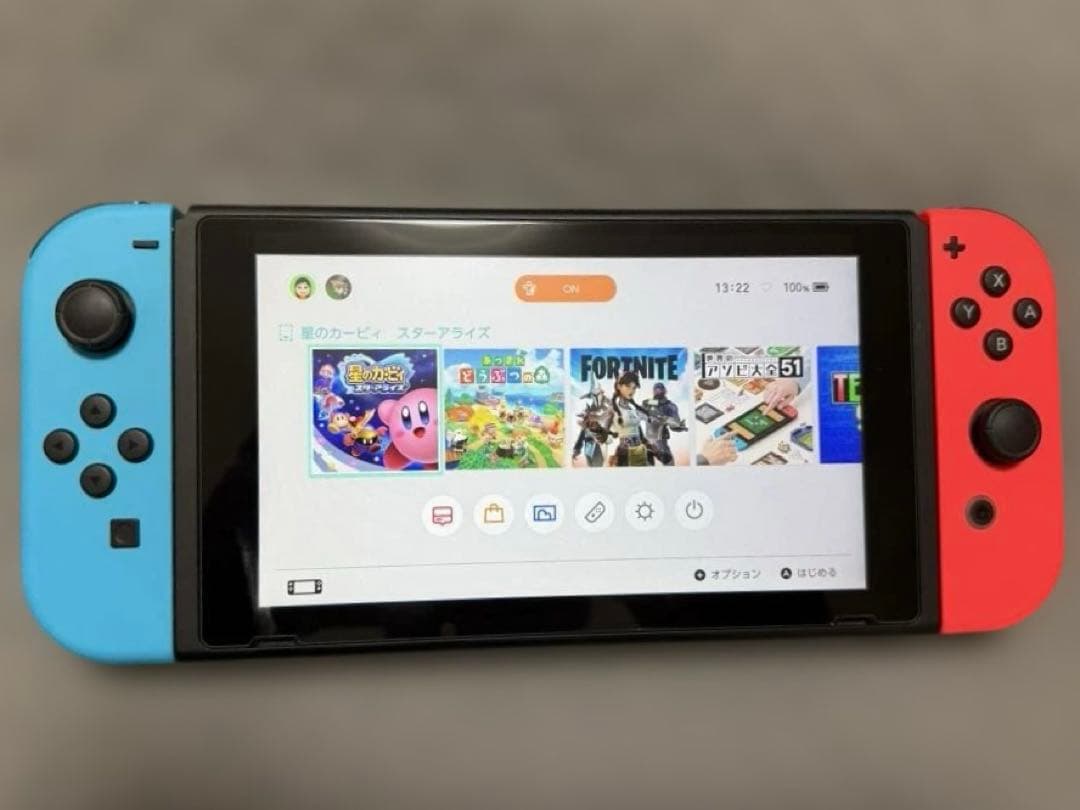 Nintendo Switch 本体 青と赤のジョイコン ガラスフィルム貼付済