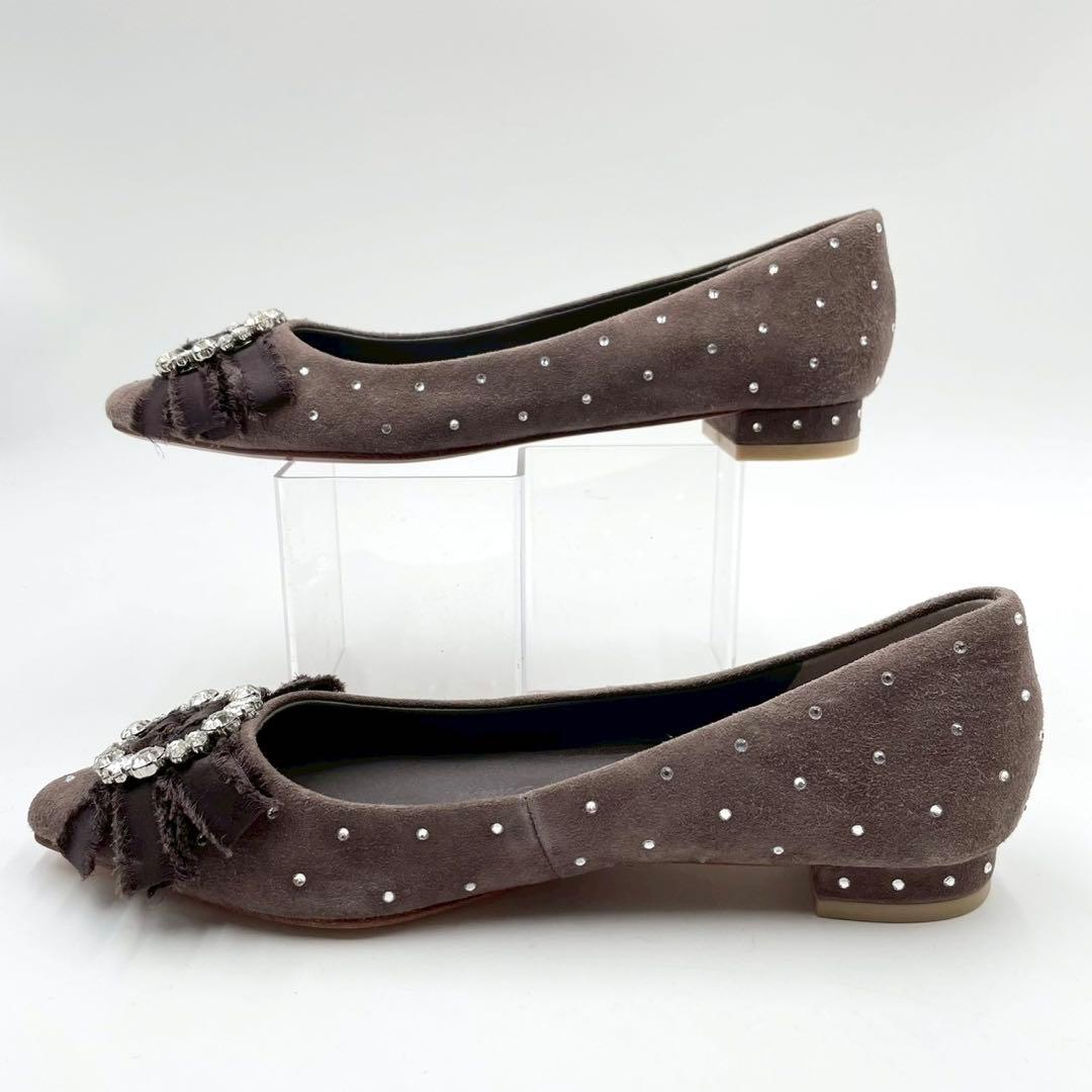 ツルバイマリコオイカワ ビジューバックル パンプス 34 ブラウン Y1158