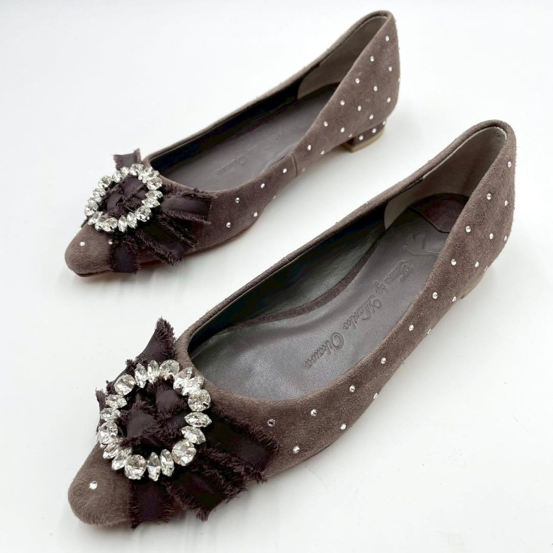 ツルバイマリコオイカワ ビジューバックル パンプス 34 ブラウン Y1158