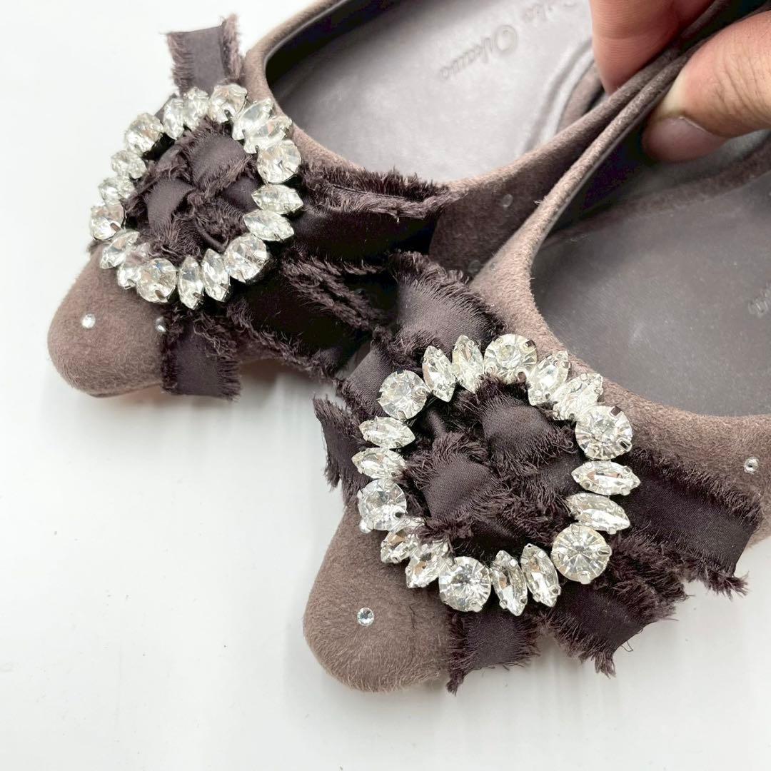 ツルバイマリコオイカワ ビジューバックル パンプス 34 ブラウン Y1158