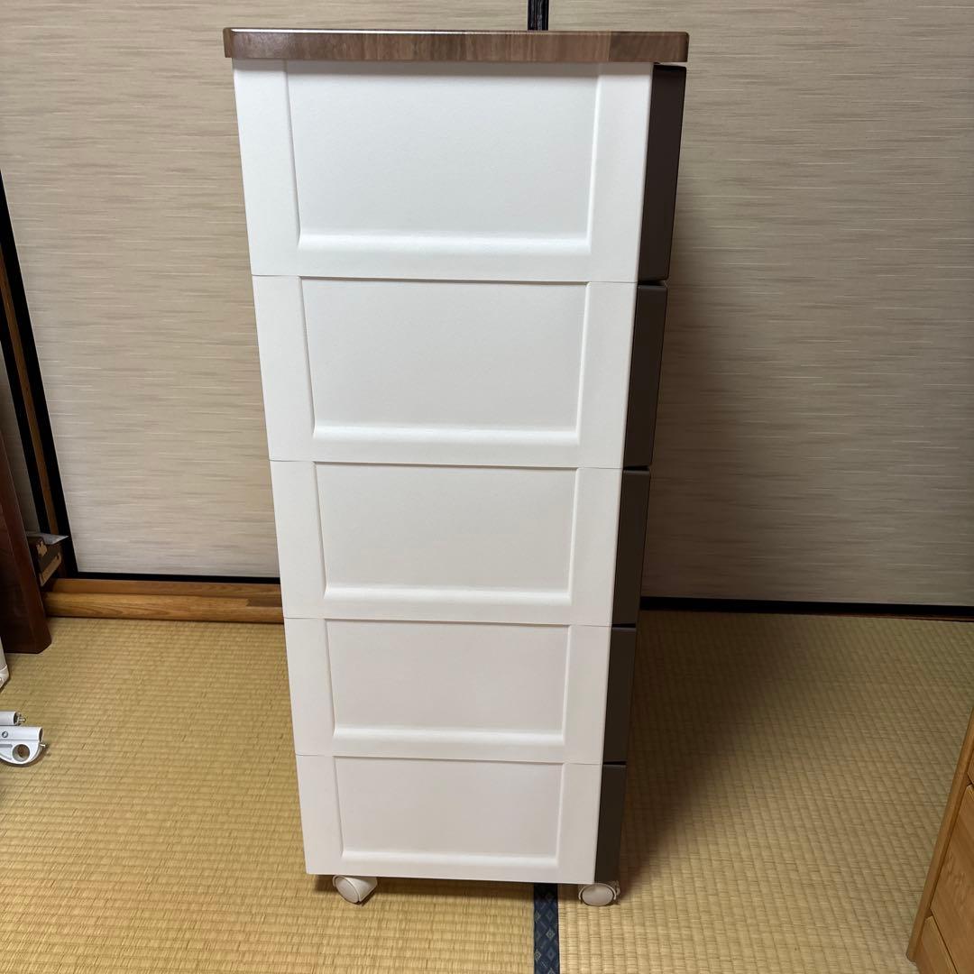 送料込ニトリフィッツプラスメッシュダークブラウン ホワイト 5段チェスト