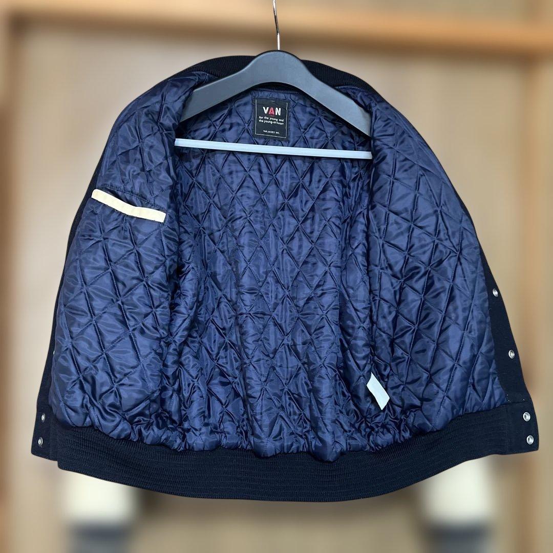 VAN JAC スタジアムジャンパー　袖皮 ネイビー　 Lサイズ