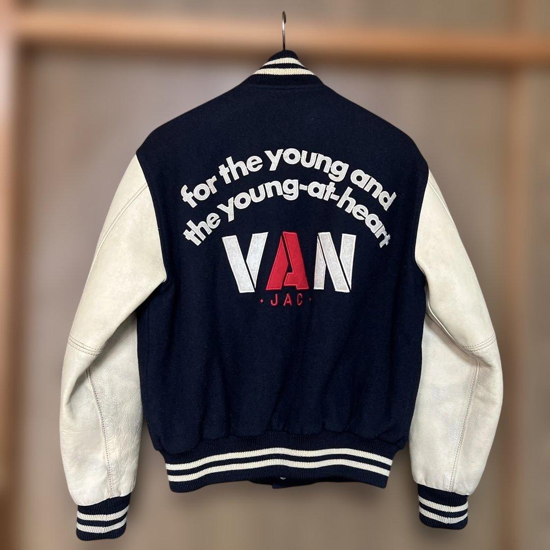 VAN JAC スタジアムジャンパー　袖皮 ネイビー　 Lサイズ