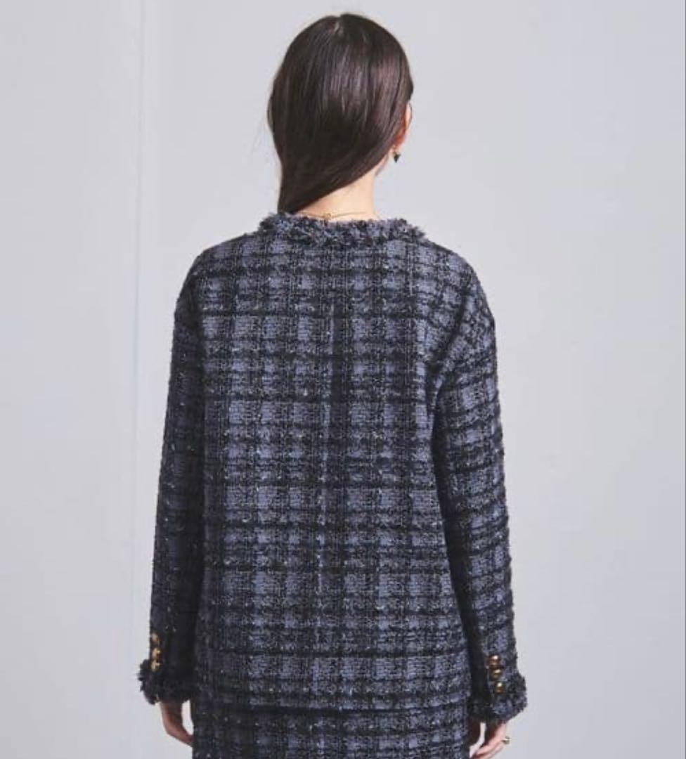 UNITEDARROWS ファンシーツイード Vノーカラー ジャケット