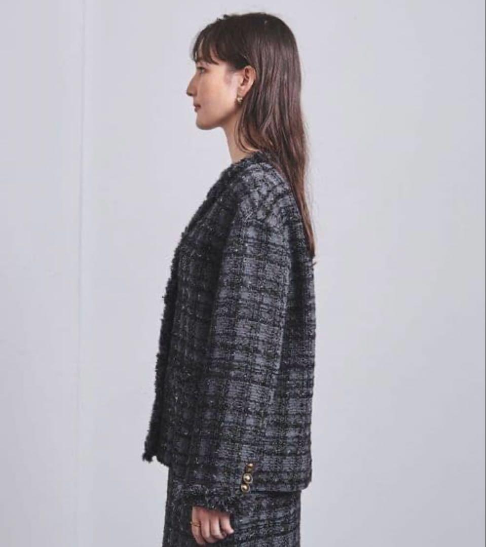 UNITEDARROWS ファンシーツイード Vノーカラー ジャケット