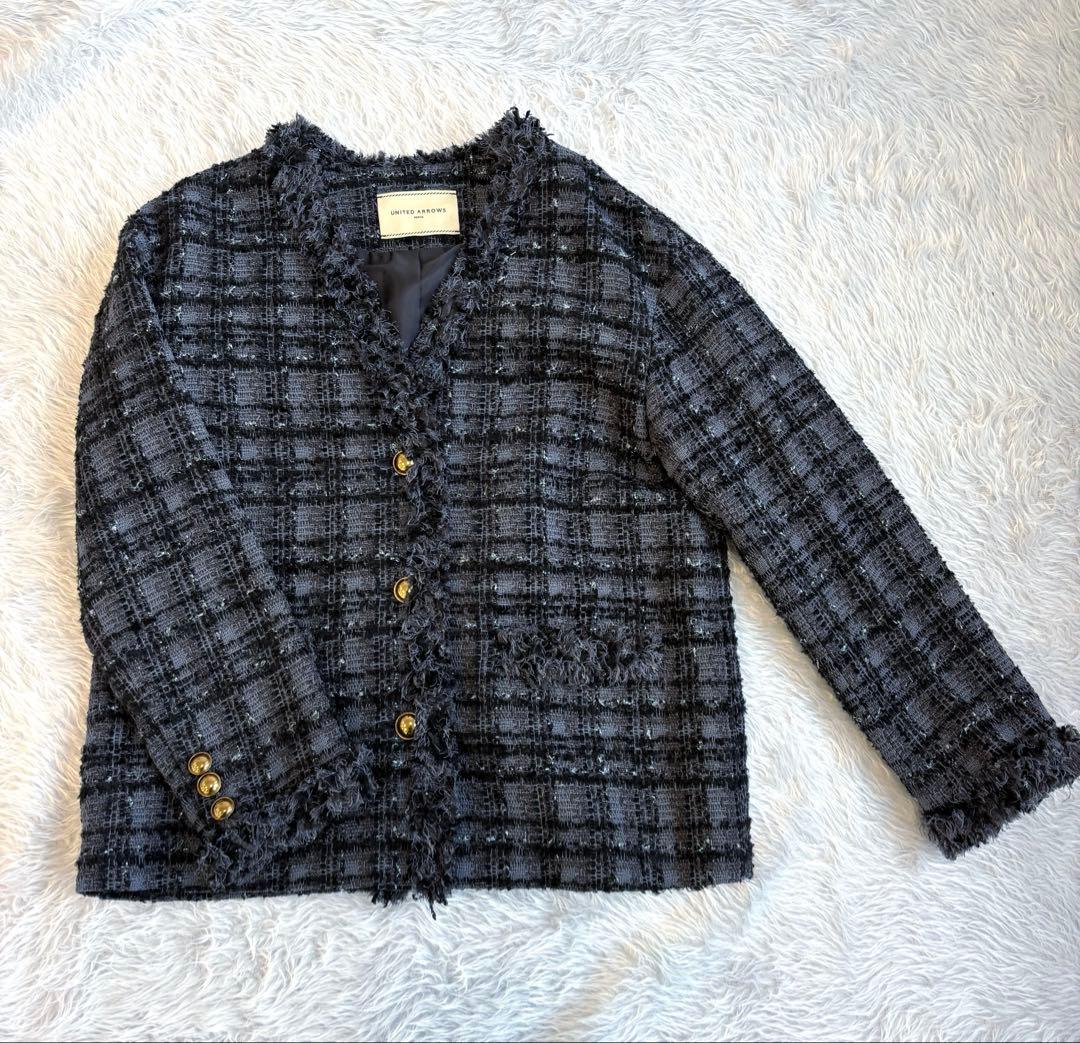 UNITEDARROWS ファンシーツイード Vノーカラー ジャケット