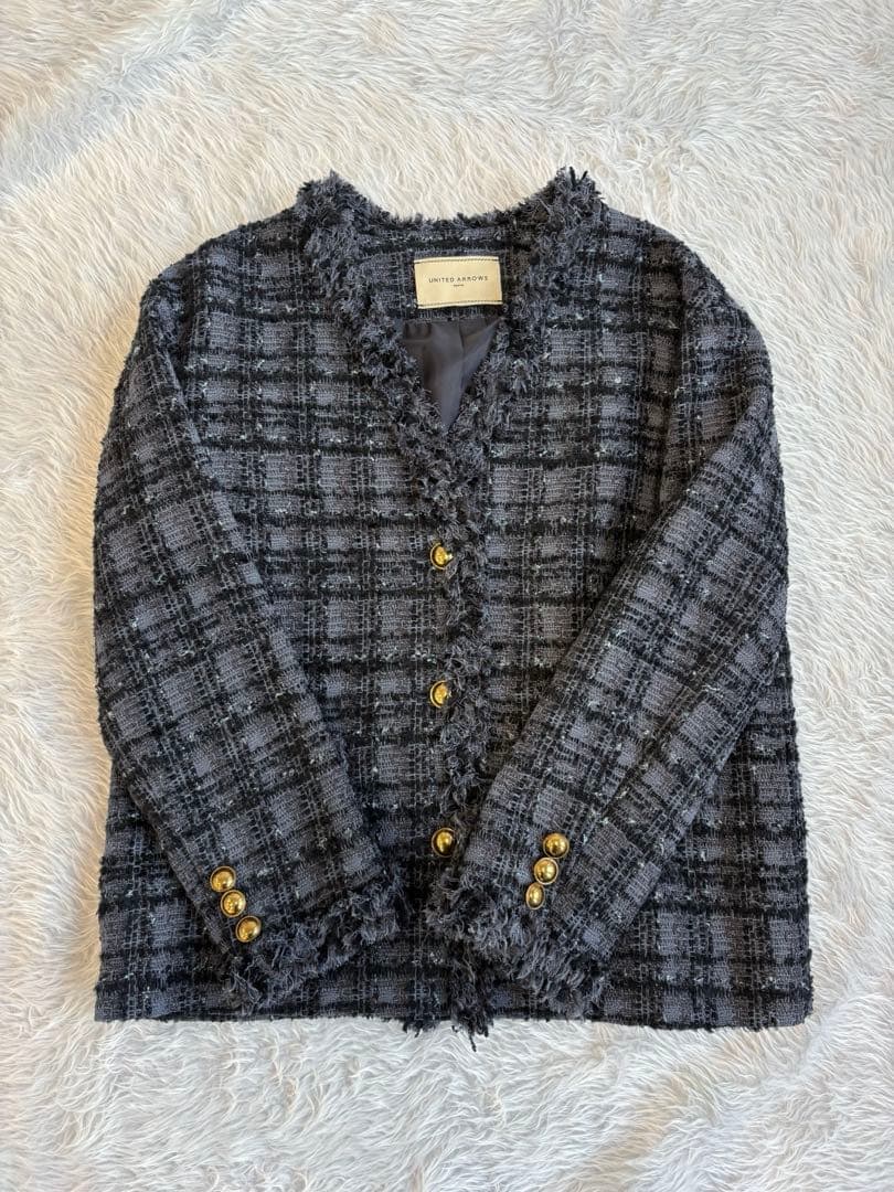 UNITEDARROWS ファンシーツイード Vノーカラー ジャケット