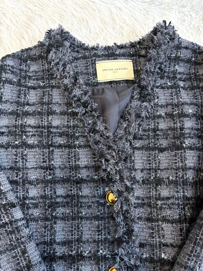 UNITEDARROWS ファンシーツイード Vノーカラー ジャケット