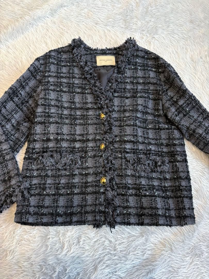 UNITEDARROWS ファンシーツイード Vノーカラー ジャケット