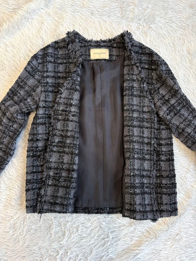 UNITEDARROWS ファンシーツイード Vノーカラー ジャケット