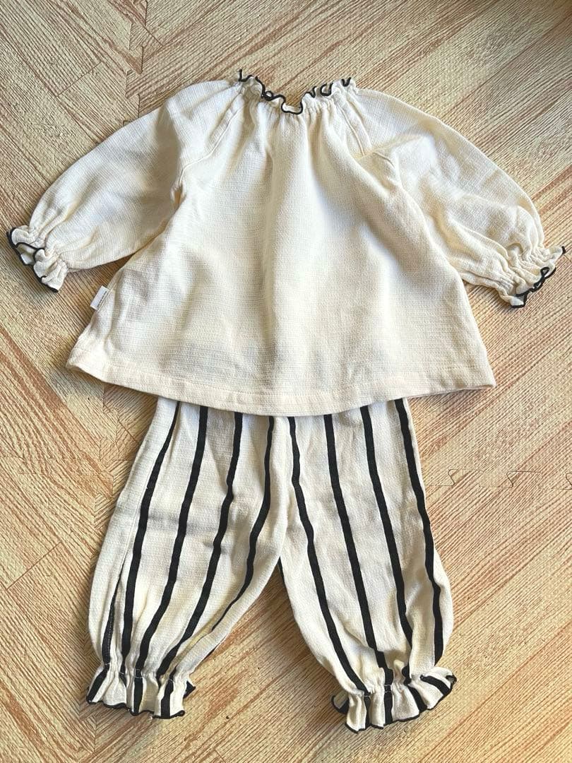 マールマール ナイトウェア オフホワイトストライプ パジャマセット70〜80cm