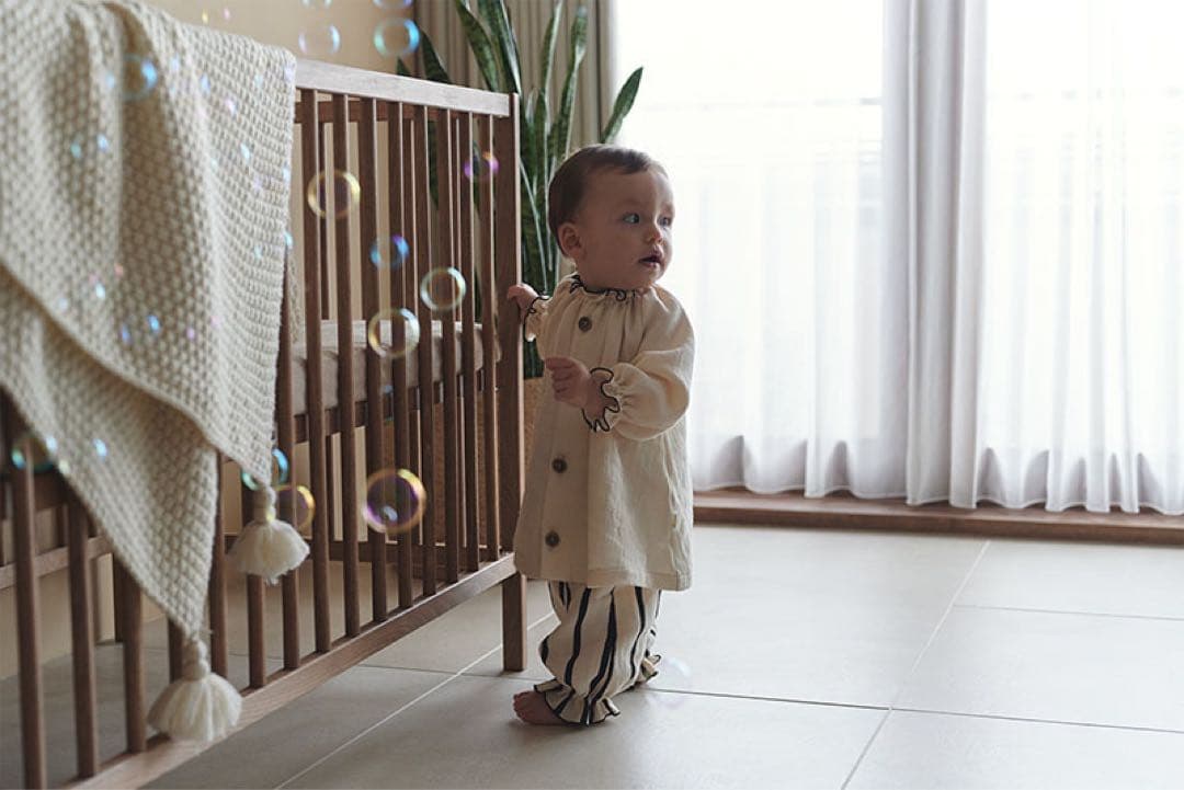 マールマール ナイトウェア オフホワイトストライプ パジャマセット70〜80cm