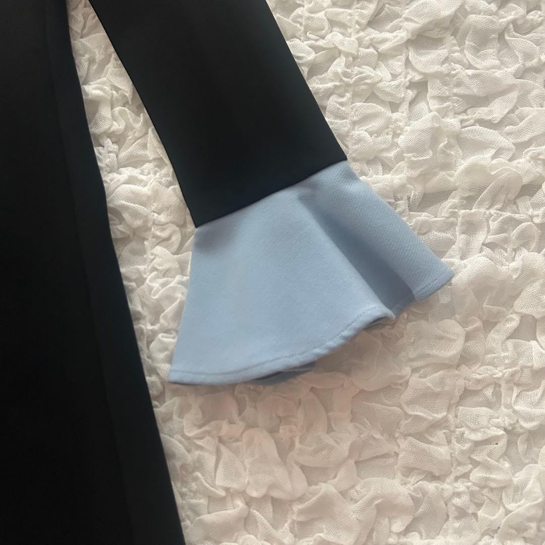 ヨーコチャン フレアスリーブ・バックプリーツドレス バイカラー ワンピース 38