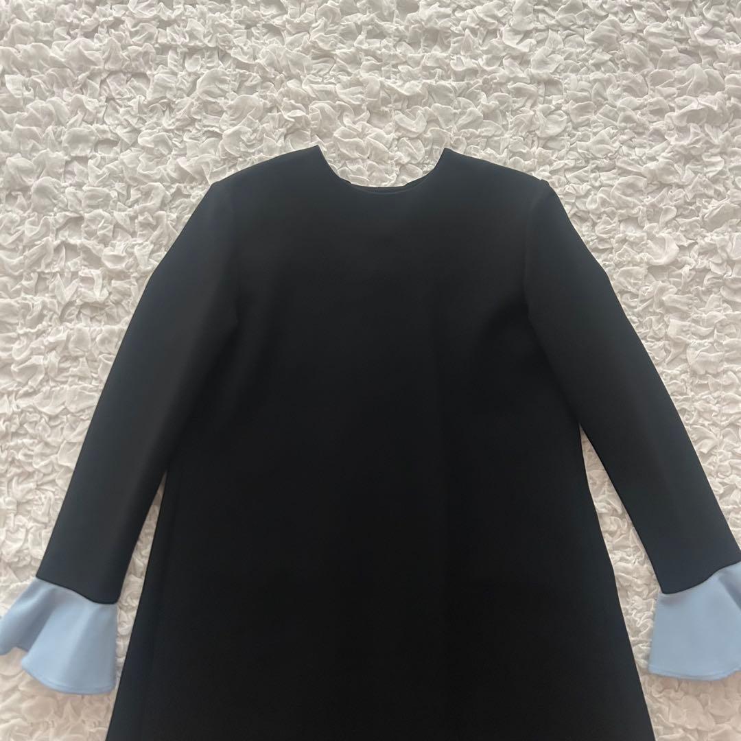 ヨーコチャン フレアスリーブ・バックプリーツドレス バイカラー ワンピース 38