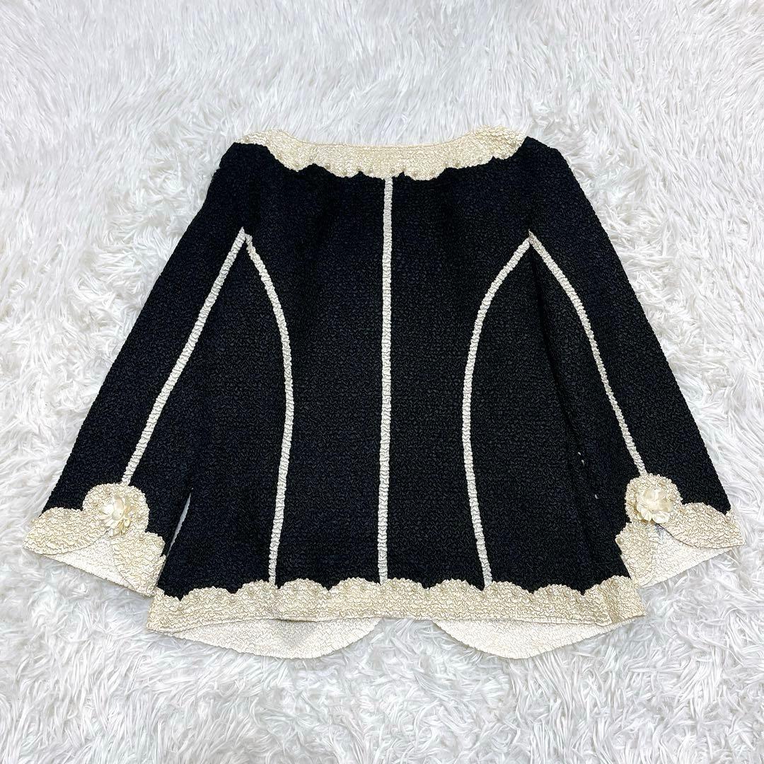 【極美品】ノコオーノ ジャケット 40 ブラック アイボリー パール フラワー