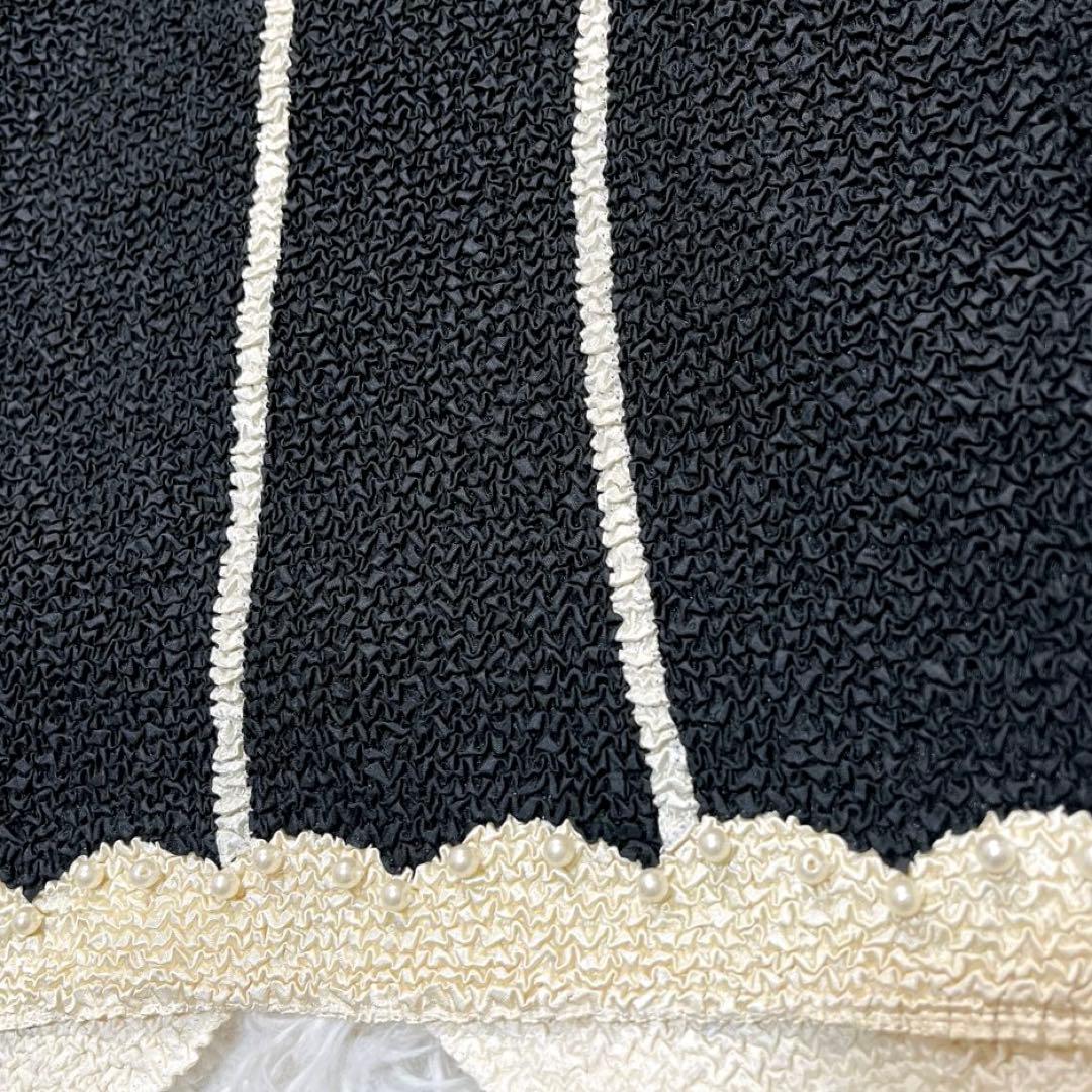 【極美品】ノコオーノ ジャケット 40 ブラック アイボリー パール フラワー