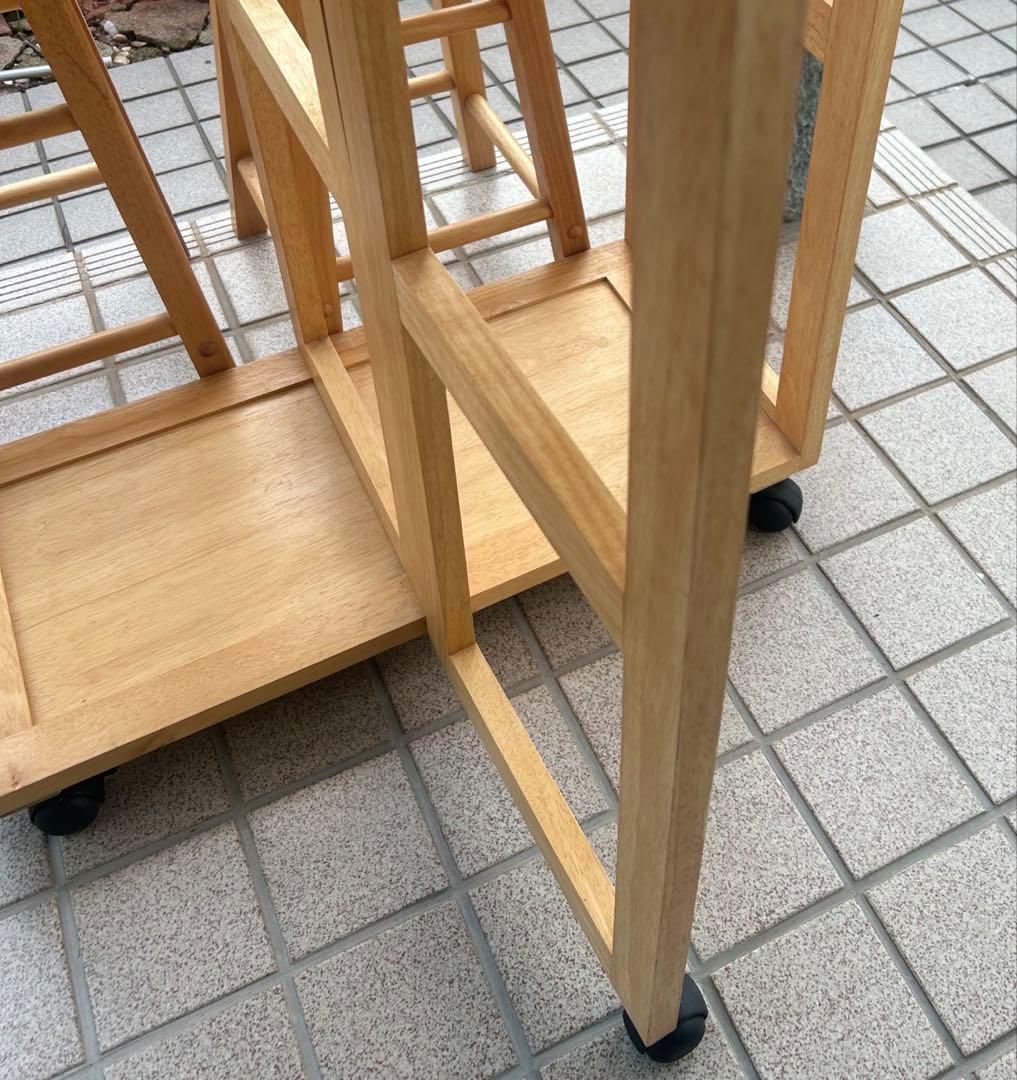 キッチン　カウンターワゴン　テーブル　キャスター 椅子2脚　引き出し　収納付き