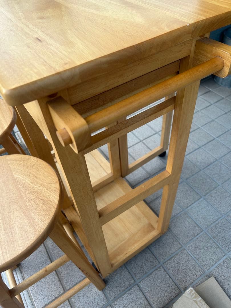 キッチン　カウンターワゴン　テーブル　キャスター 椅子2脚　引き出し　収納付き