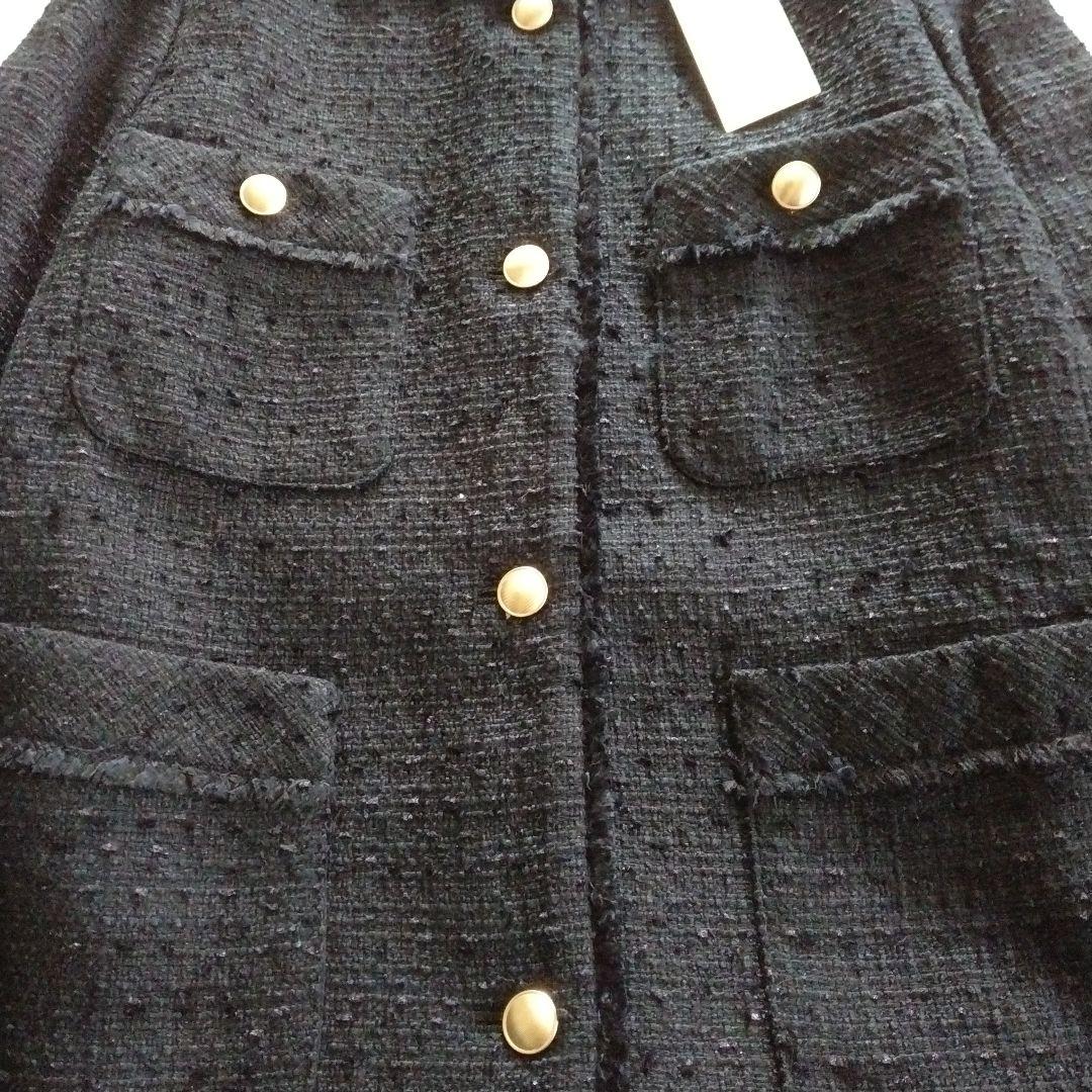 【エニィスィス】未使用 サイズ3 ツイード ノーカラー ミドル ジャケット 金釦