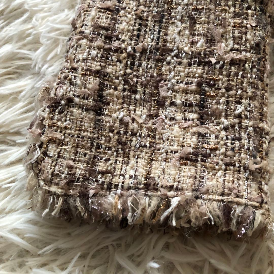 ANAYI【36】アナイ　ミックスツイードノーカラージャケット　フリンジブラウン