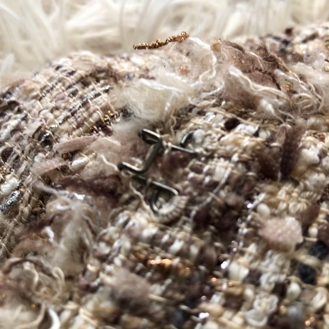 ANAYI【36】アナイ　ミックスツイードノーカラージャケット　フリンジブラウン