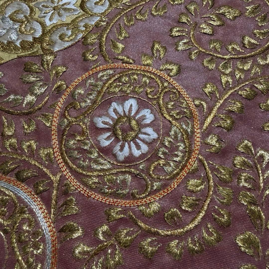 m-92 総刺繍　金駒刺繍　蘇州刺繍 鳥 花兎 金糸 袋帯 正絹