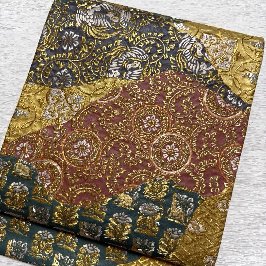 m-92 総刺繍　金駒刺繍　蘇州刺繍 鳥 花兎 金糸 袋帯 正絹