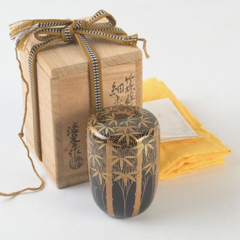 ときの　茶道具　山内幸男　号漆峰　竹林蒔絵　細棗　共布共箱　V　9778