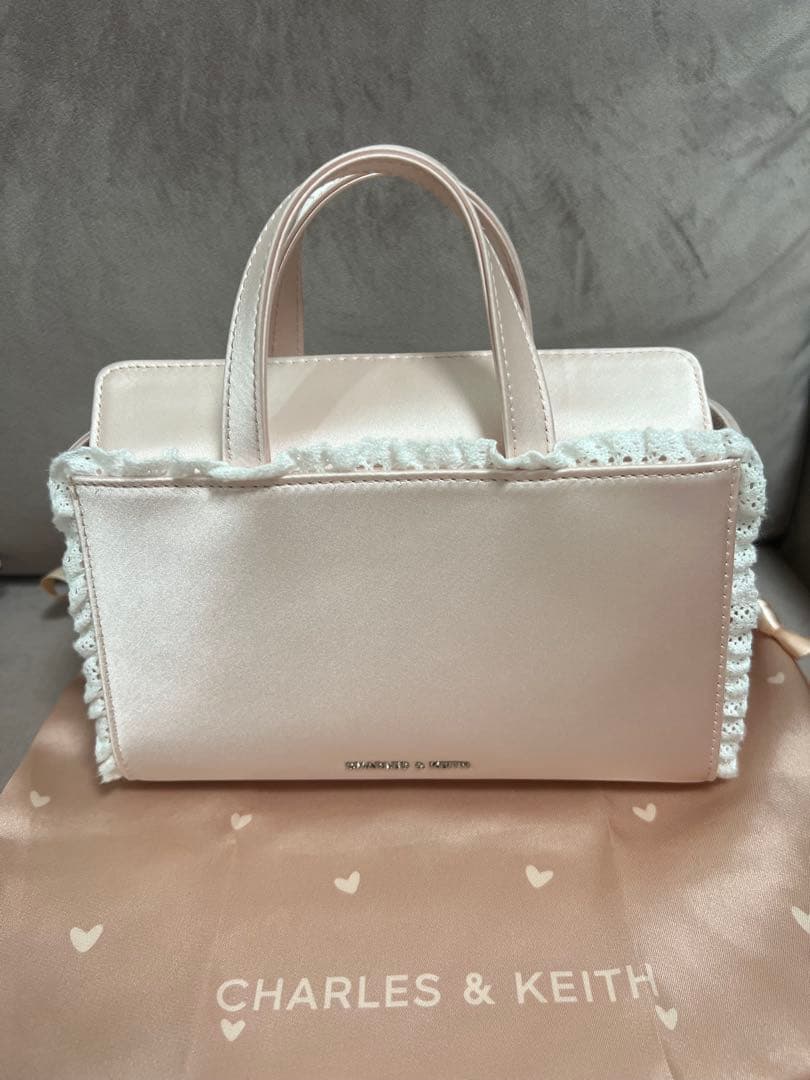 Raina レイナ レーストリム トートバッグ - ピンク