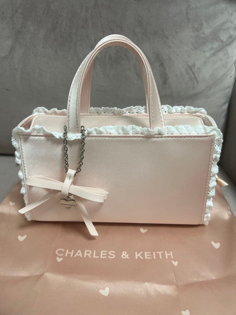 Raina レイナ レーストリム トートバッグ - ピンク