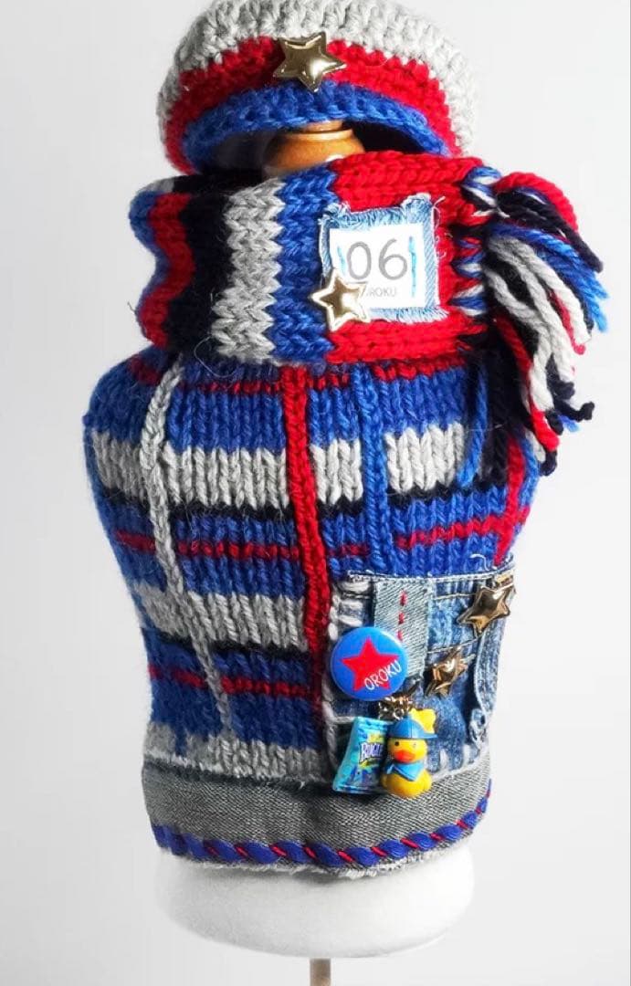 57◆ アーガイルデニムニット【OROKU】　パピリーヒルズ　ニット帽　マフラー