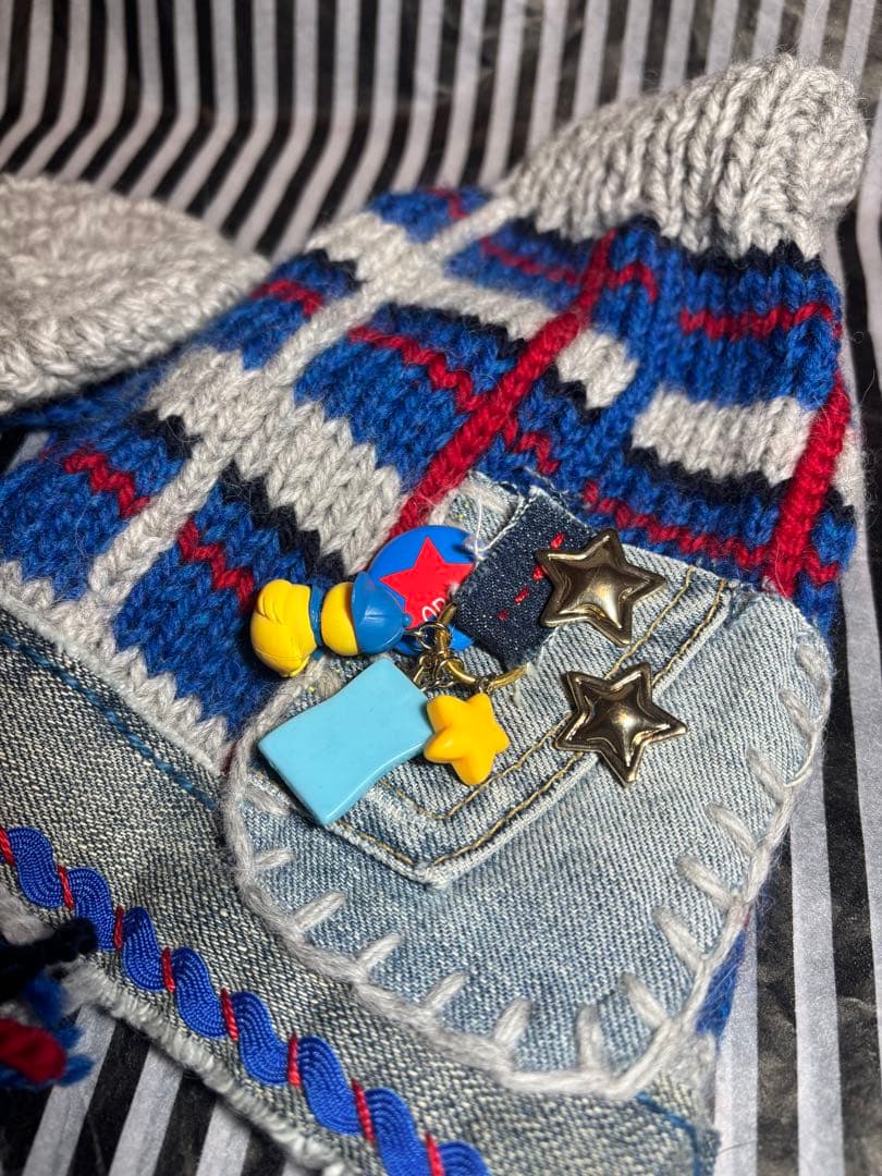 57◆ アーガイルデニムニット【OROKU】　パピリーヒルズ　ニット帽　マフラー