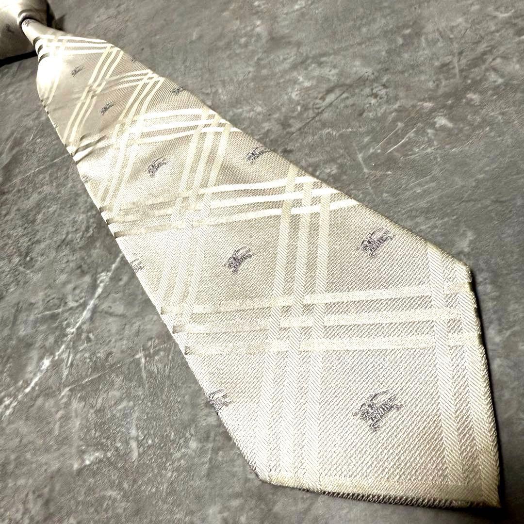 【✨美品✨】BURBERRY バーバリー ネクタイ シルバー チェック 結婚式