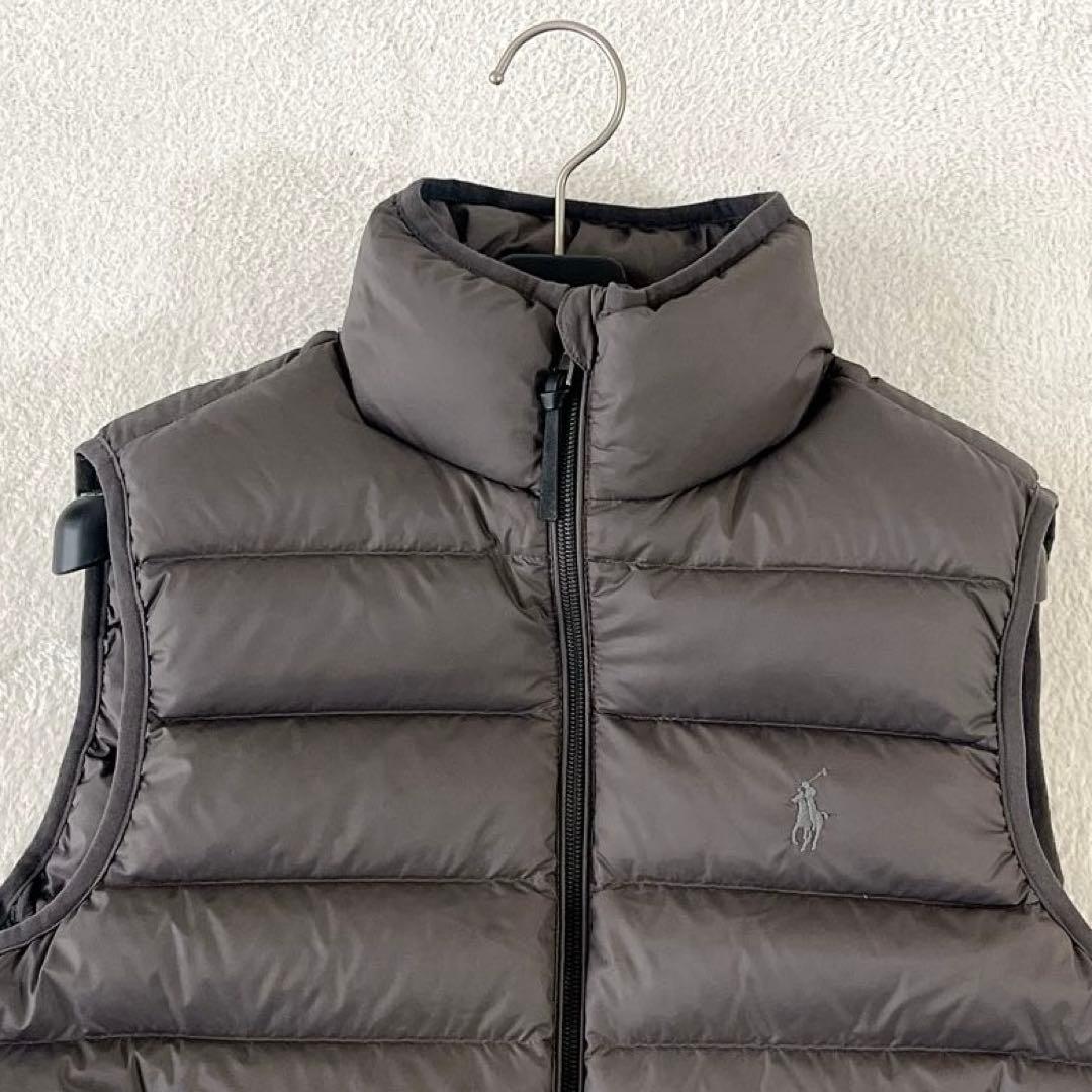 美品 POLO RALPH LAUREN ダウンベスト ロゴ刺繍 グレー S