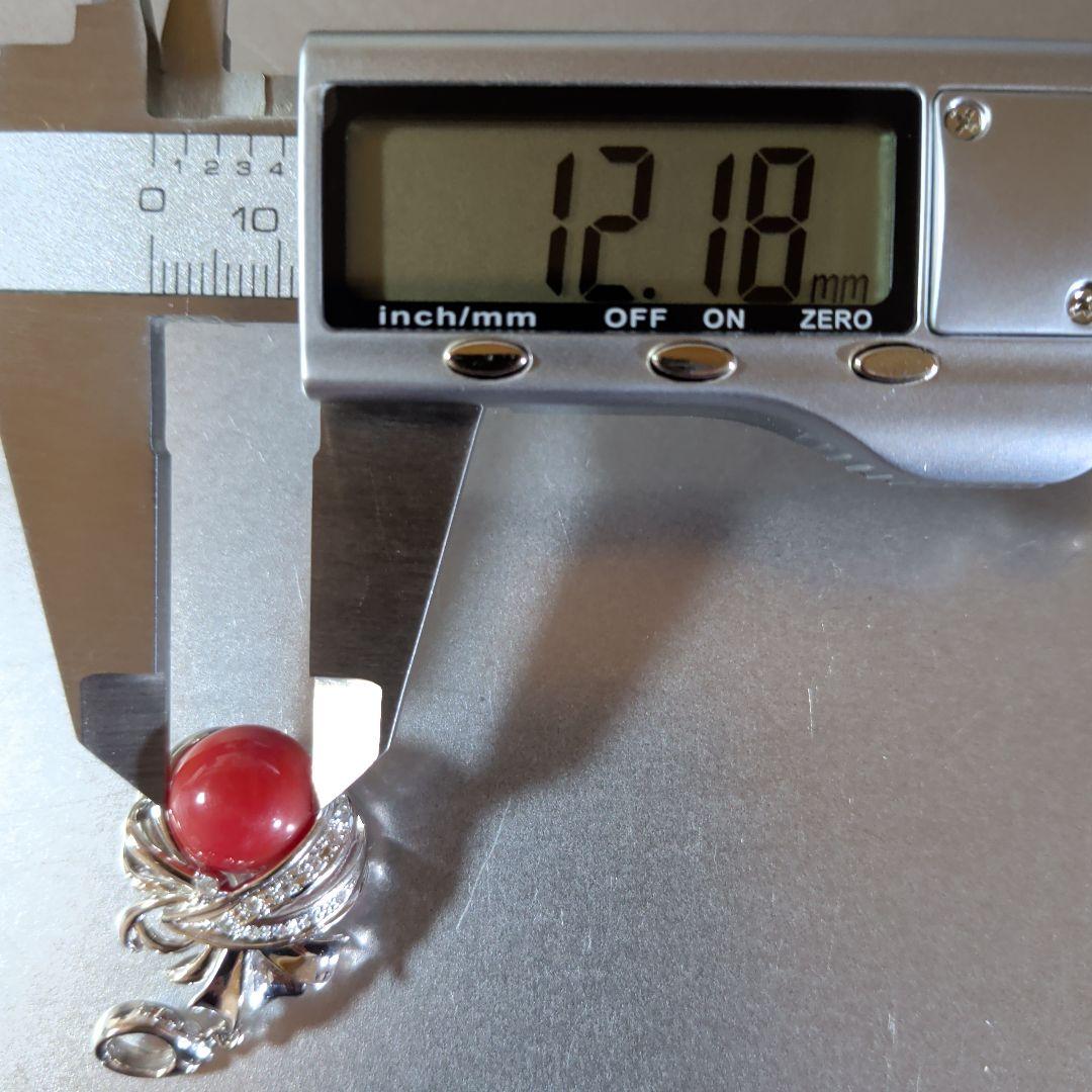 ペンダントトップ　Pt900　K14WG　珊瑚　ダイヤ計0.12　13.23g