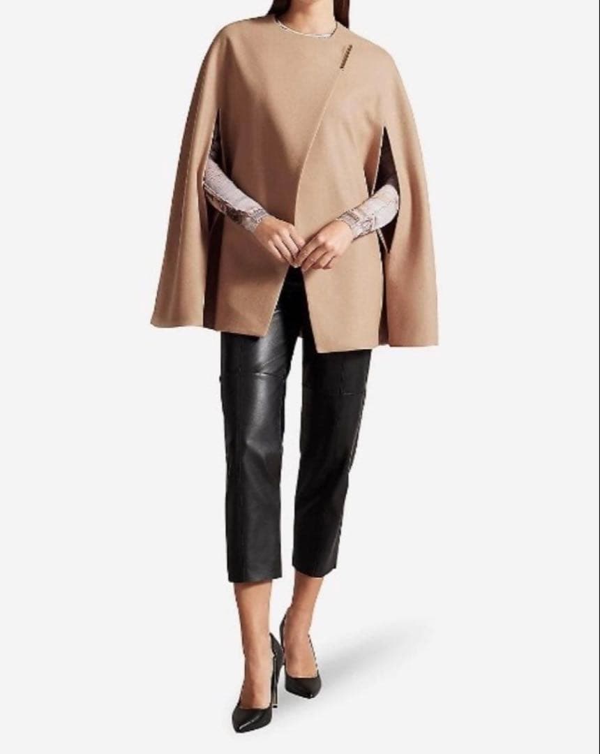 TED BAKER テッドベイカー ケープポンチョ ラップオーバー　ウール　茶色