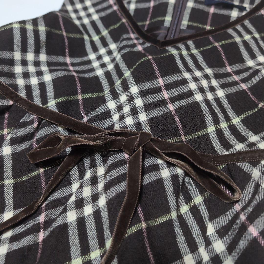 160★BURBERRY バーバリー★ベロアリボン付き！チェック柄ワンピース★