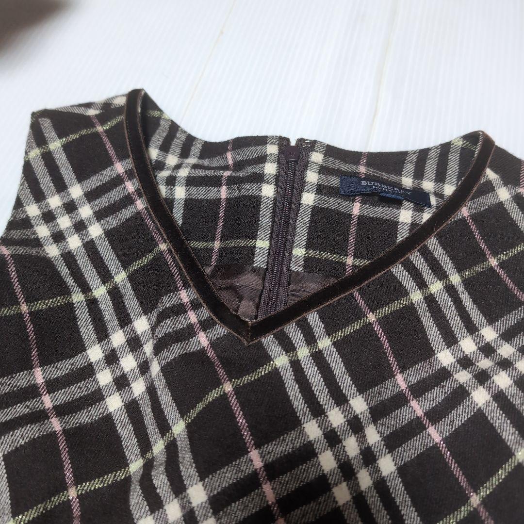 160★BURBERRY バーバリー★ベロアリボン付き！チェック柄ワンピース★