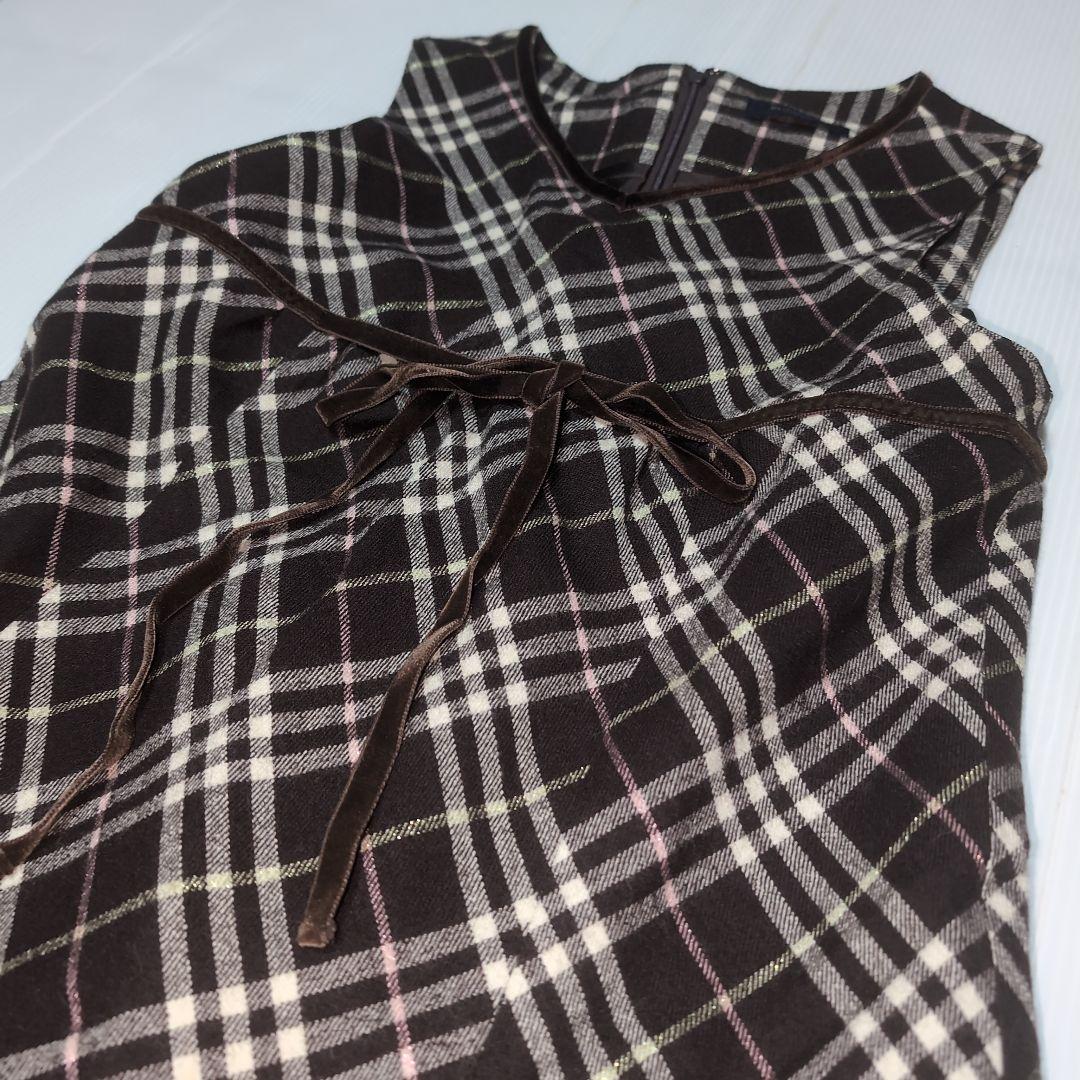 160★BURBERRY バーバリー★ベロアリボン付き！チェック柄ワンピース★