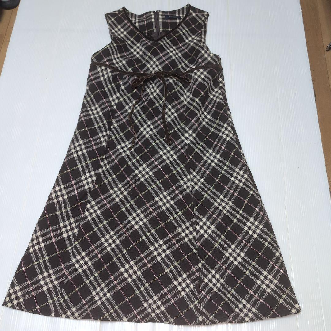160★BURBERRY バーバリー★ベロアリボン付き！チェック柄ワンピース★