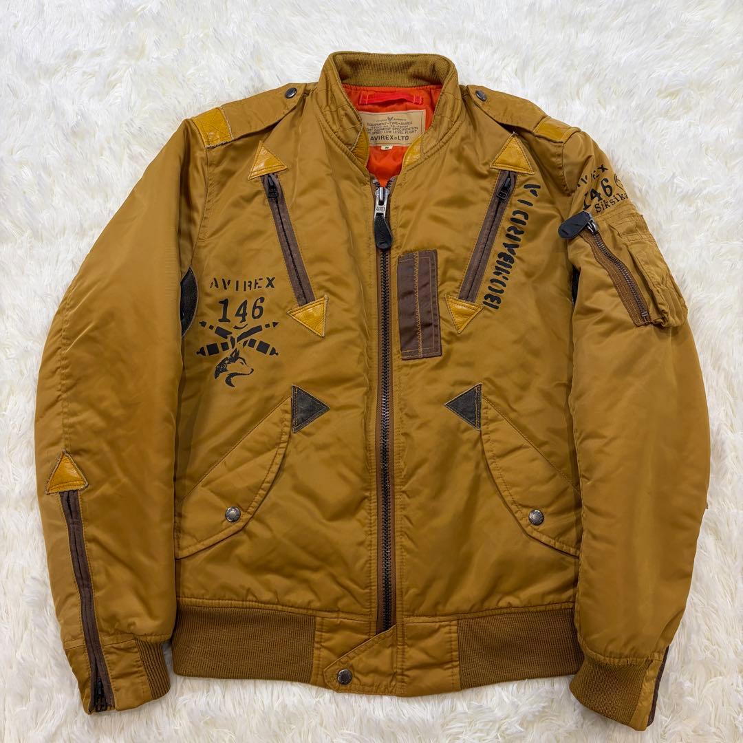 【美品】AVIREX MA-1 ボンバージャケット ペイント 中綿 タン M