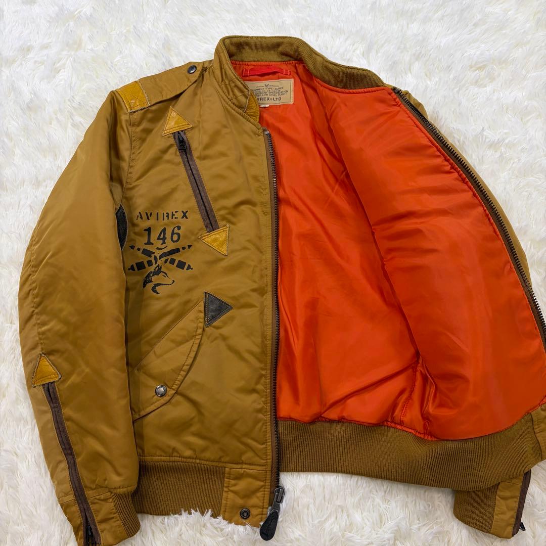 【美品】AVIREX MA-1 ボンバージャケット ペイント 中綿 タン M