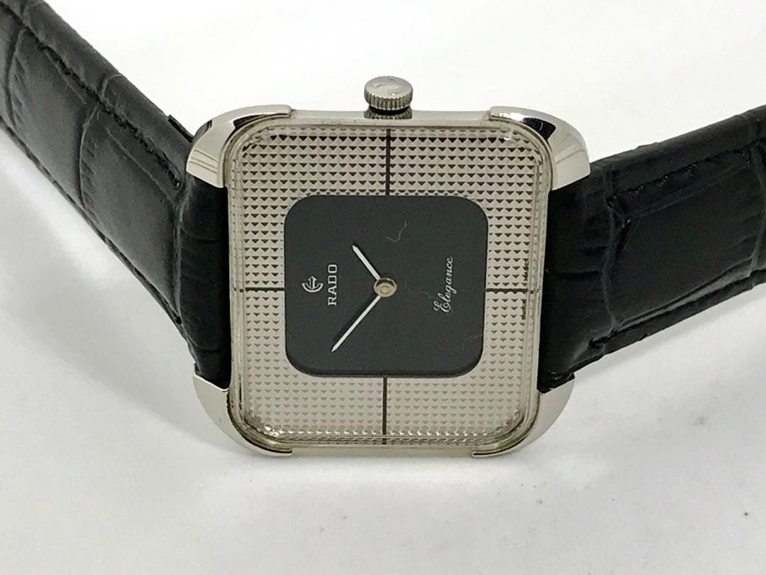 ミ*ー様 ヴィンテージ・ラドー エレガンス ・スクエア 黒文字盤 メンズ腕時計