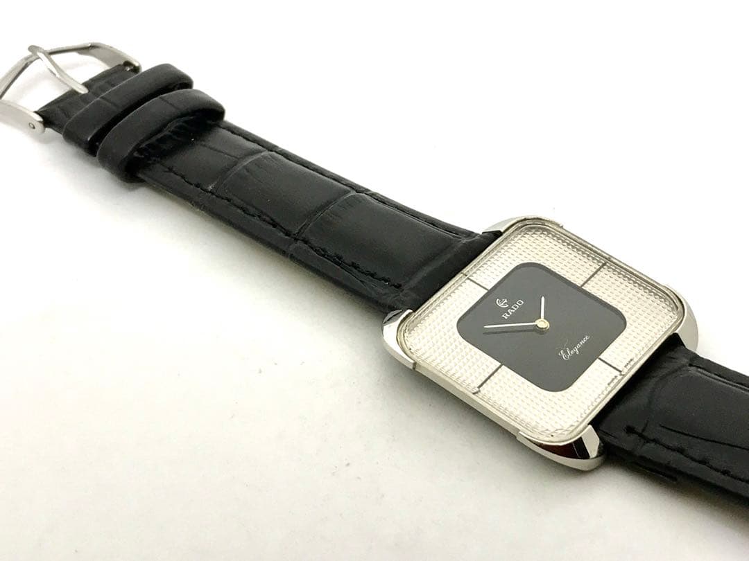 ミ*ー様 ヴィンテージ・ラドー エレガンス ・スクエア 黒文字盤 メンズ腕時計