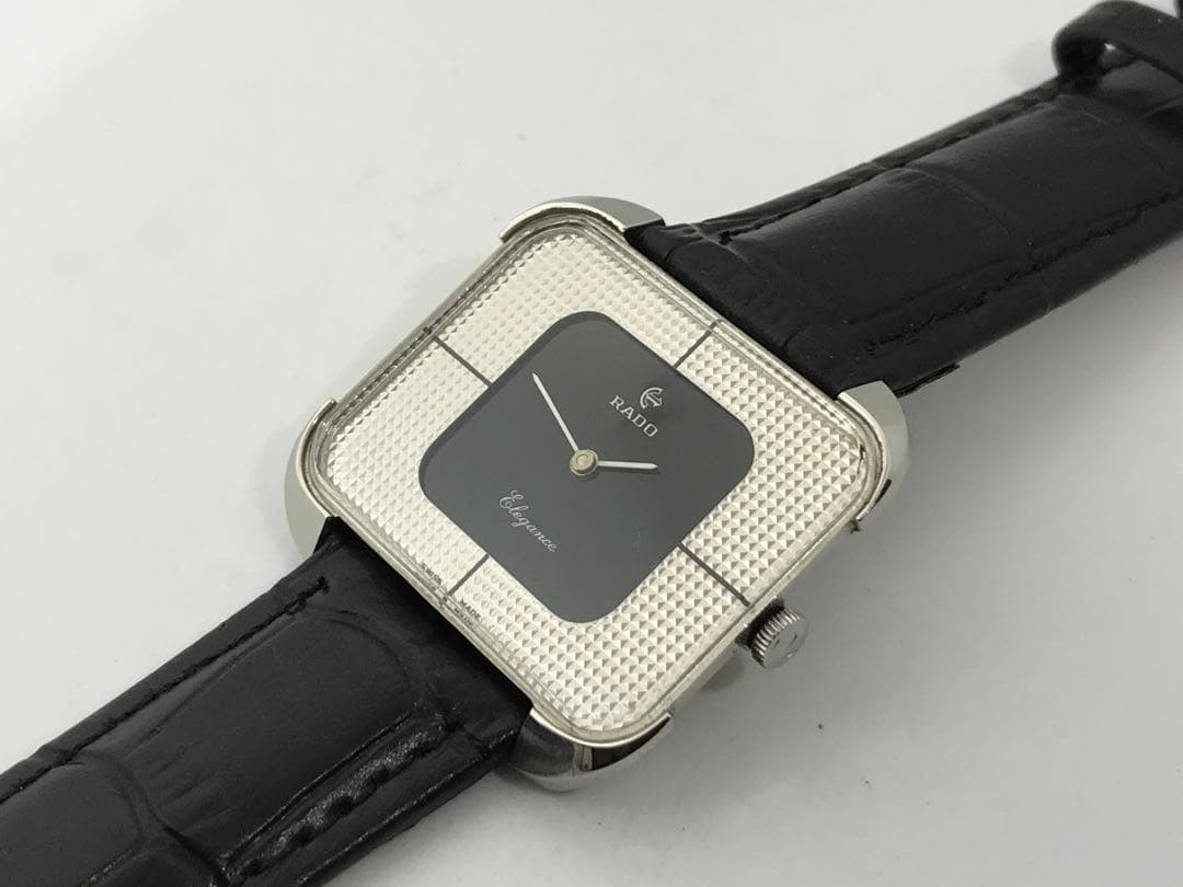 ミ*ー様 ヴィンテージ・ラドー エレガンス ・スクエア 黒文字盤 メンズ腕時計
