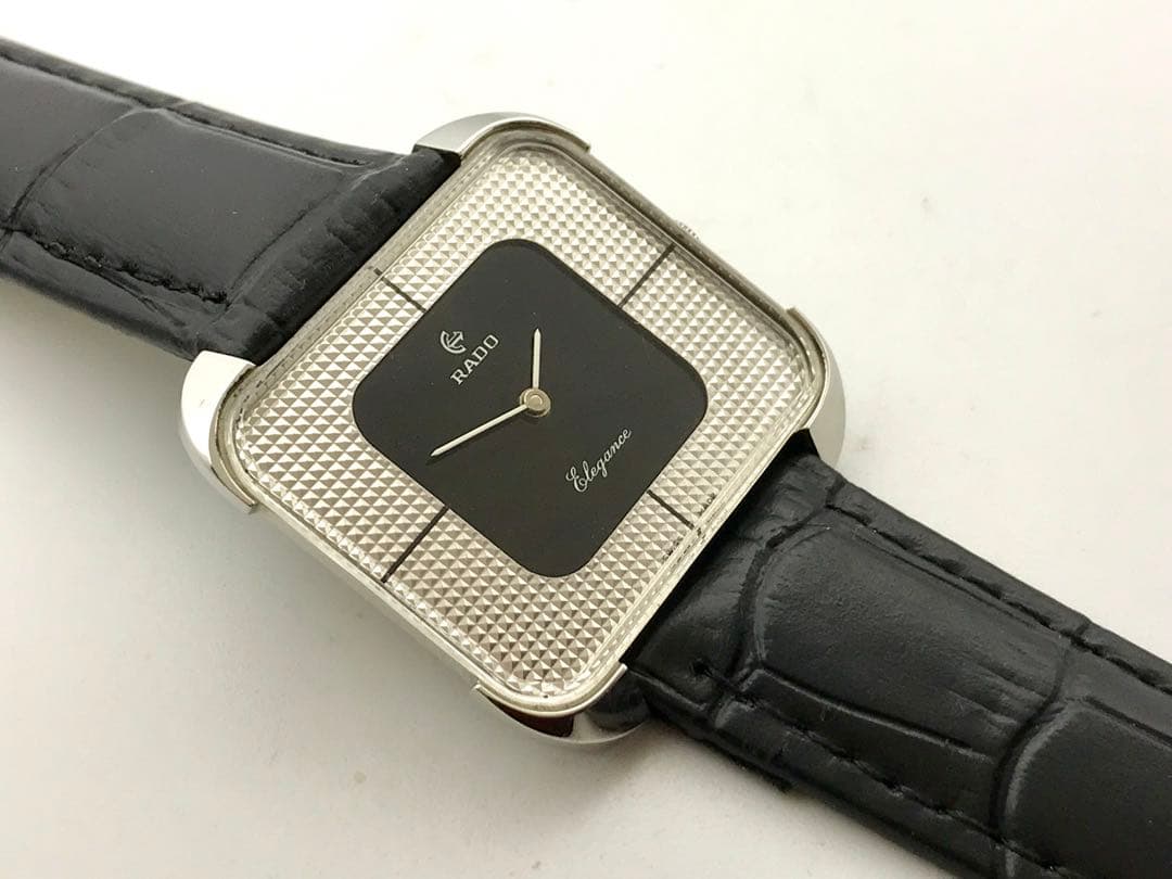 ミ*ー様 ヴィンテージ・ラドー エレガンス ・スクエア 黒文字盤 メンズ腕時計
