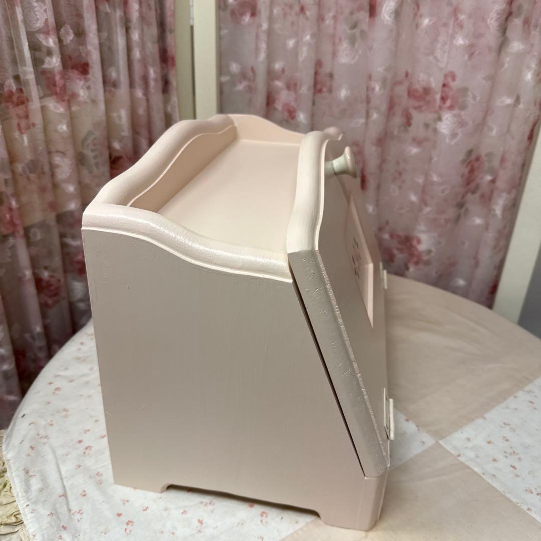 【限定特価)マニーローズ取手と薔薇ステンシルの ブレッドボックスピンク　パイン材