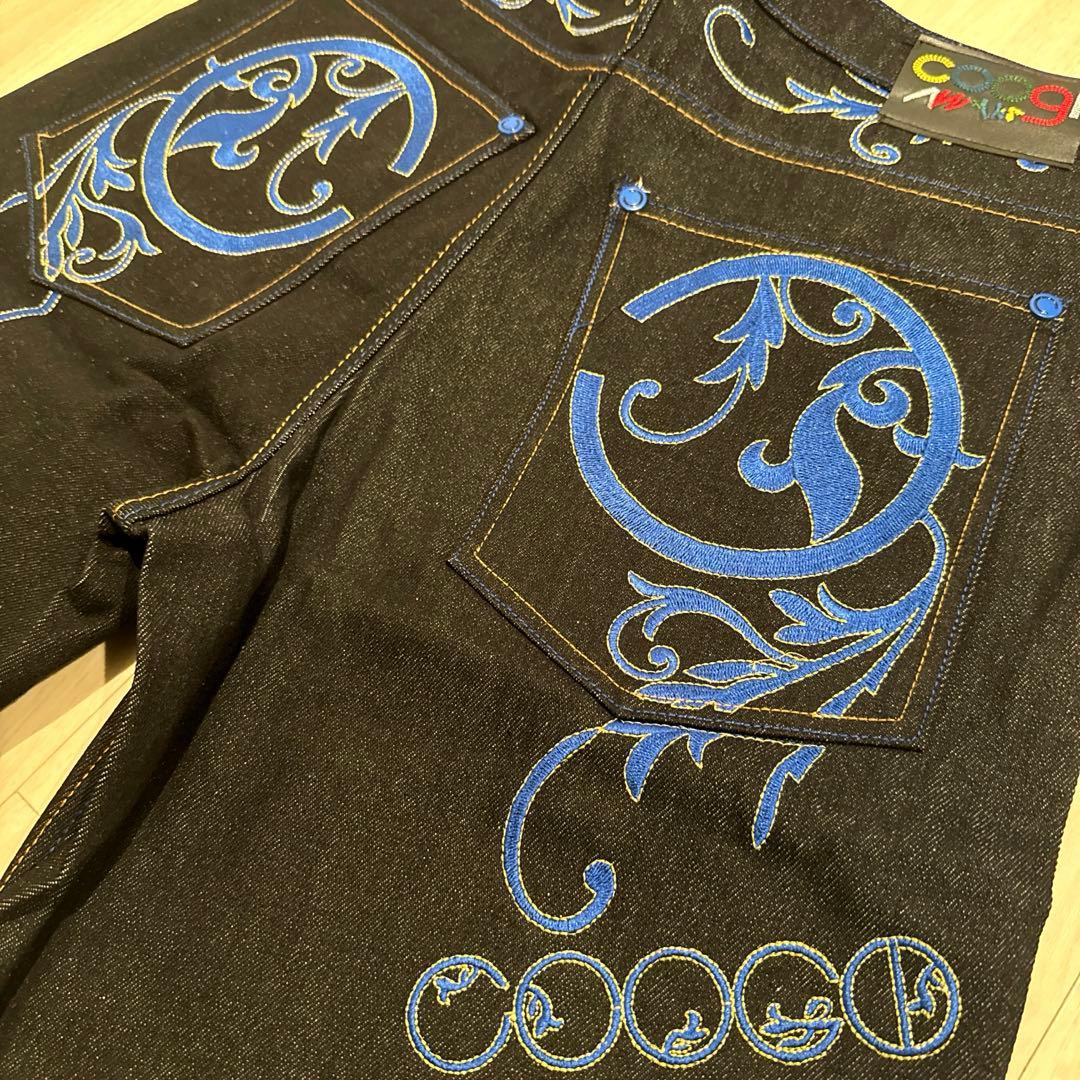 Coogi ワイドデニム 青 刺繍 ショートパンツ 36インチ