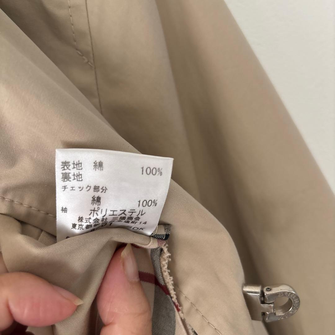 ベージュ ステンカラーコート チェック柄袖